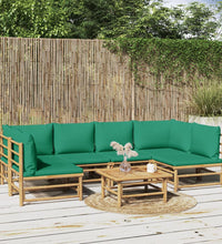 7-tlg. Garten-Lounge-Set mit Grünen Kissen Bambus