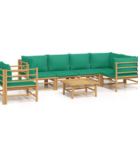 7-tlg. Garten-Lounge-Set mit Grünen Kissen Bambus