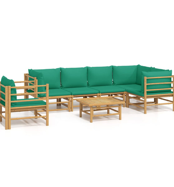 7-tlg. Garten-Lounge-Set mit Grünen Kissen Bambus