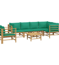 7-tlg. Garten-Lounge-Set mit Grünen Kissen Bambus