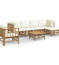 7-tlg. Garten-Lounge-Set mit Cremeweißen Kissen Bambus