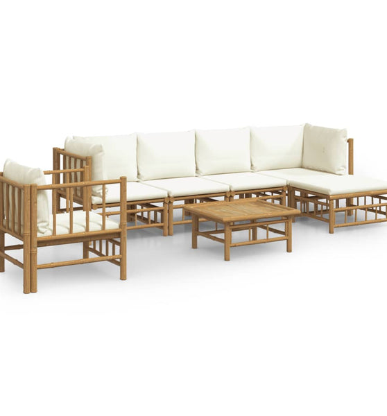 7-tlg. Garten-Lounge-Set mit Cremeweißen Kissen Bambus