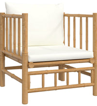 7-tlg. Garten-Lounge-Set mit Cremeweißen Kissen Bambus