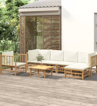 7-tlg. Garten-Lounge-Set mit Cremeweißen Kissen Bambus