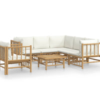 7-tlg. Garten-Lounge-Set mit Cremeweißen Kissen Bambus