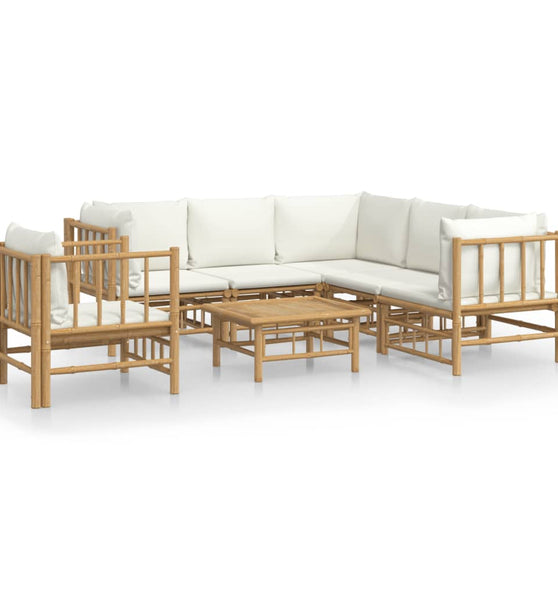 7-tlg. Garten-Lounge-Set mit Cremeweißen Kissen Bambus