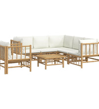 7-tlg. Garten-Lounge-Set mit Cremeweißen Kissen Bambus