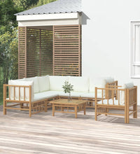 7-tlg. Garten-Lounge-Set mit Cremeweißen Kissen Bambus