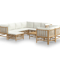 10-tlg. Garten-Lounge-Set mit Cremeweißen Kissen Bambus