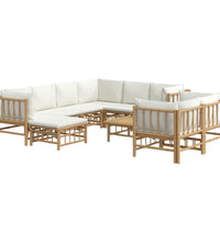 10-tlg. Garten-Lounge-Set mit Cremeweißen Kissen Bambus