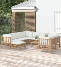 10-tlg. Garten-Lounge-Set mit Cremeweißen Kissen Bambus