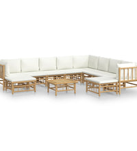 11-tlg. Garten-Lounge-Set mit Cremeweißen Kissen Bambus