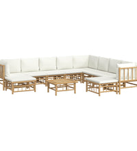11-tlg. Garten-Lounge-Set mit Cremeweißen Kissen Bambus