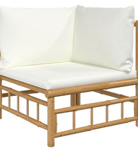 11-tlg. Garten-Lounge-Set mit Cremeweißen Kissen Bambus