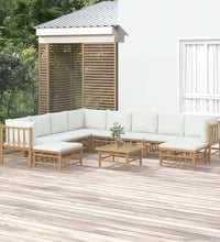 11-tlg. Garten-Lounge-Set mit Cremeweißen Kissen Bambus