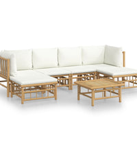 7-tlg. Garten-Lounge-Set mit Cremeweißen Kissen Bambus