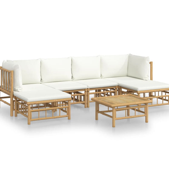 7-tlg. Garten-Lounge-Set mit Cremeweißen Kissen Bambus