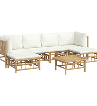 7-tlg. Garten-Lounge-Set mit Cremeweißen Kissen Bambus