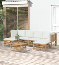 7-tlg. Garten-Lounge-Set mit Cremeweißen Kissen Bambus