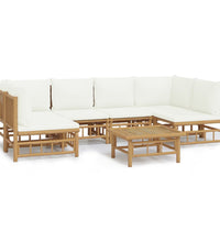 7-tlg. Garten-Lounge-Set mit Cremeweißen Kissen Bambus