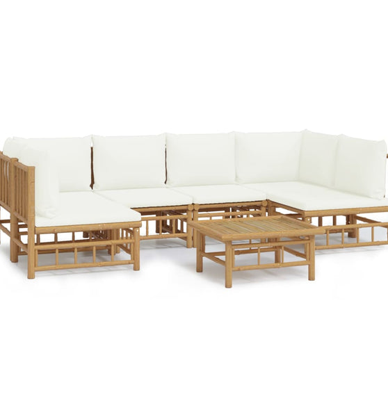 7-tlg. Garten-Lounge-Set mit Cremeweißen Kissen Bambus