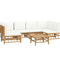 7-tlg. Garten-Lounge-Set mit Cremeweißen Kissen Bambus