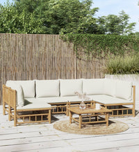 7-tlg. Garten-Lounge-Set mit Cremeweißen Kissen Bambus