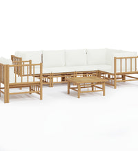 7-tlg. Garten-Lounge-Set mit Cremeweißen Kissen Bambus