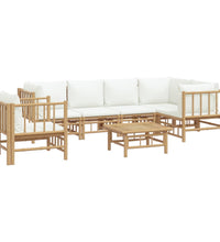 7-tlg. Garten-Lounge-Set mit Cremeweißen Kissen Bambus
