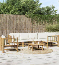 7-tlg. Garten-Lounge-Set mit Cremeweißen Kissen Bambus