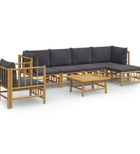 7-tlg. Garten-Lounge-Set mit Dunkelgrauen Kissen Bambus