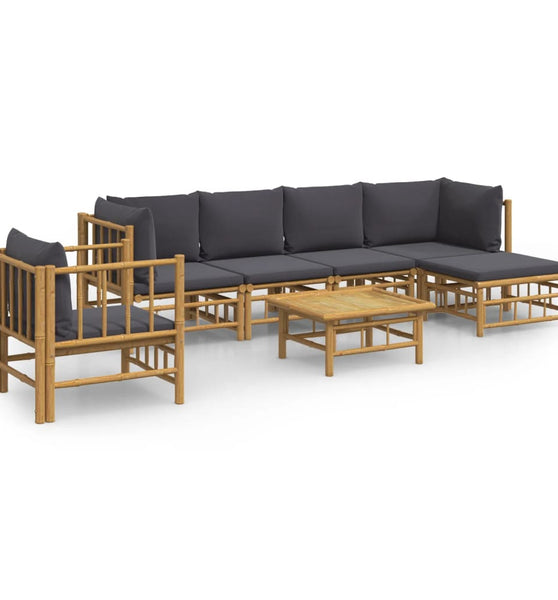 7-tlg. Garten-Lounge-Set mit Dunkelgrauen Kissen Bambus