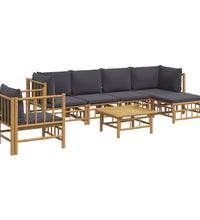 7-tlg. Garten-Lounge-Set mit Dunkelgrauen Kissen Bambus