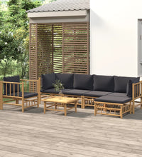 7-tlg. Garten-Lounge-Set mit Dunkelgrauen Kissen Bambus