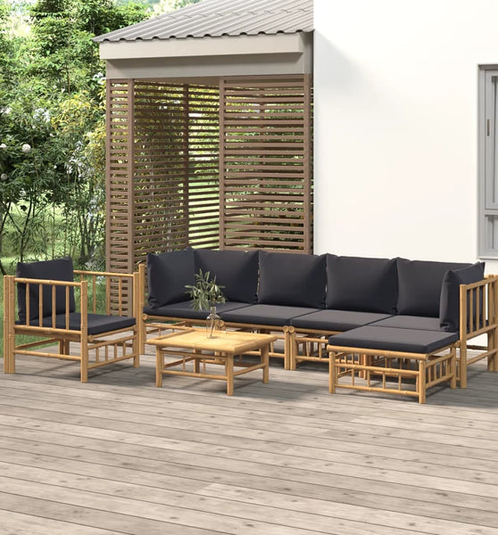 7-tlg. Garten-Lounge-Set mit Dunkelgrauen Kissen Bambus