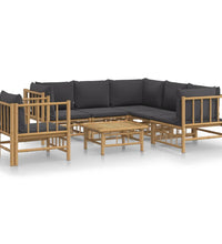 7-tlg. Garten-Lounge-Set mit Dunkelgrauen Kissen Bambus