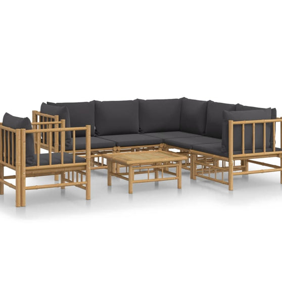 7-tlg. Garten-Lounge-Set mit Dunkelgrauen Kissen Bambus