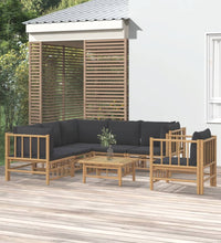 7-tlg. Garten-Lounge-Set mit Dunkelgrauen Kissen Bambus