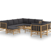 10-tlg. Garten-Lounge-Set mit Dunkelgrauen Kissen Bambus