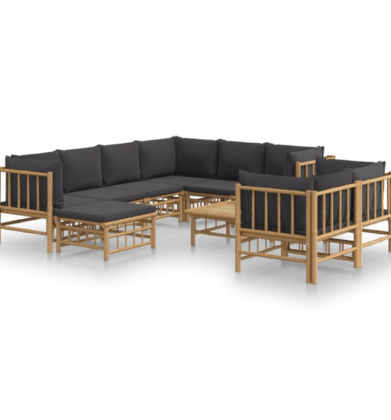 10-tlg. Garten-Lounge-Set mit Dunkelgrauen Kissen Bambus