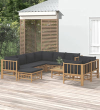 10-tlg. Garten-Lounge-Set mit Dunkelgrauen Kissen Bambus