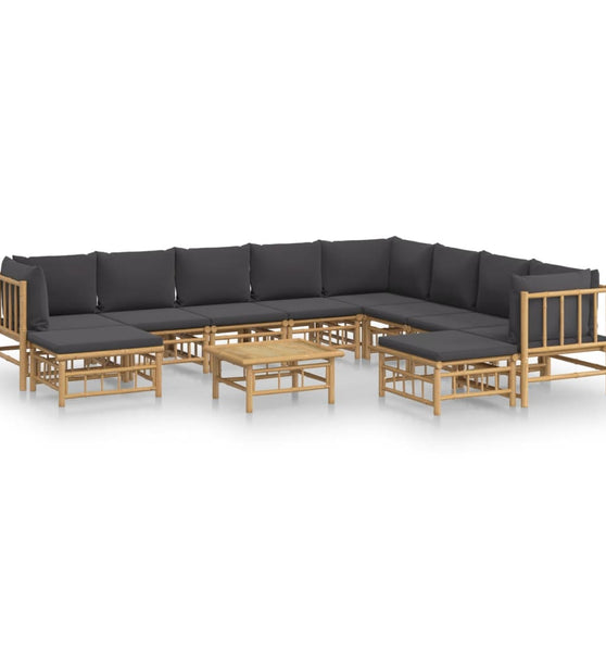 11-tlg. Garten-Lounge-Set mit Dunkelgrauen Kissen Bambus