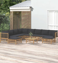11-tlg. Garten-Lounge-Set mit Dunkelgrauen Kissen Bambus