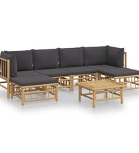 7-tlg. Garten-Lounge-Set mit Dunkelgrauen Kissen Bambus