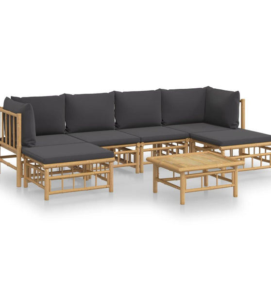 7-tlg. Garten-Lounge-Set mit Dunkelgrauen Kissen Bambus