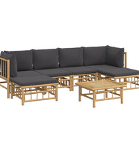 7-tlg. Garten-Lounge-Set mit Dunkelgrauen Kissen Bambus