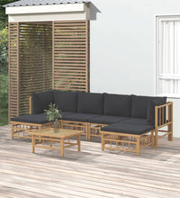 7-tlg. Garten-Lounge-Set mit Dunkelgrauen Kissen Bambus