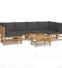 7-tlg. Garten-Lounge-Set mit Dunkelgrauen Kissen Bambus