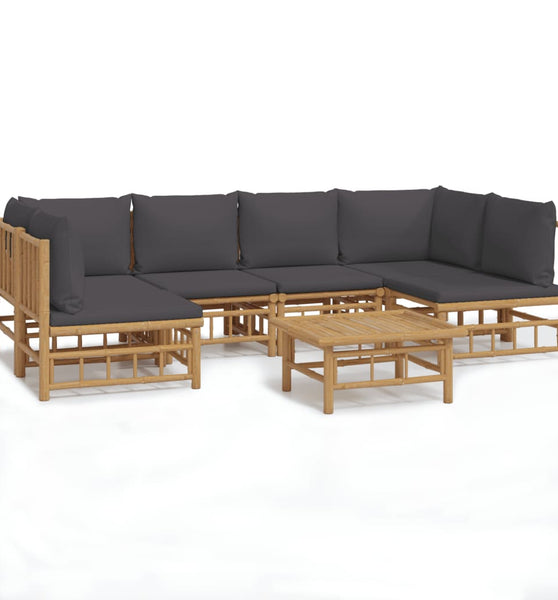 7-tlg. Garten-Lounge-Set mit Dunkelgrauen Kissen Bambus