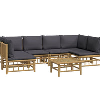 7-tlg. Garten-Lounge-Set mit Dunkelgrauen Kissen Bambus